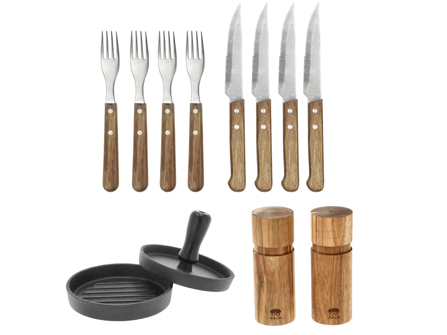 HOLM GRILL, former, steakbestik 8 dele og kværnesæt